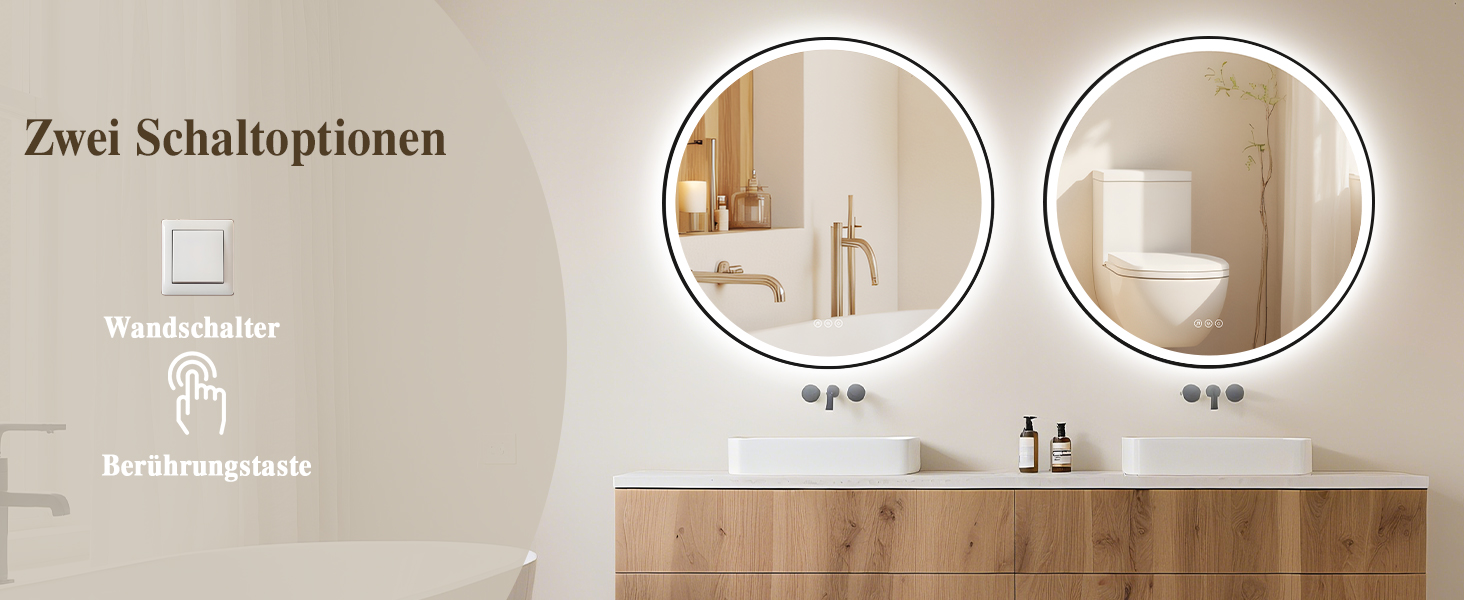 Дзеркало для ванної кімнати з підсвічуванням LED, антизапар, сенсорне керування, регулювання яскравості, 3 кольори світла, функція пам'яті, захист від вибуху, кругле дзеркало 50см (металевий каркас+bluetooth)