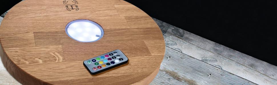 Kaya Shisha LED Coaster, with LED and Remote Control, Hookah Accessories (Ø 22cm) (Oak, 30cm)