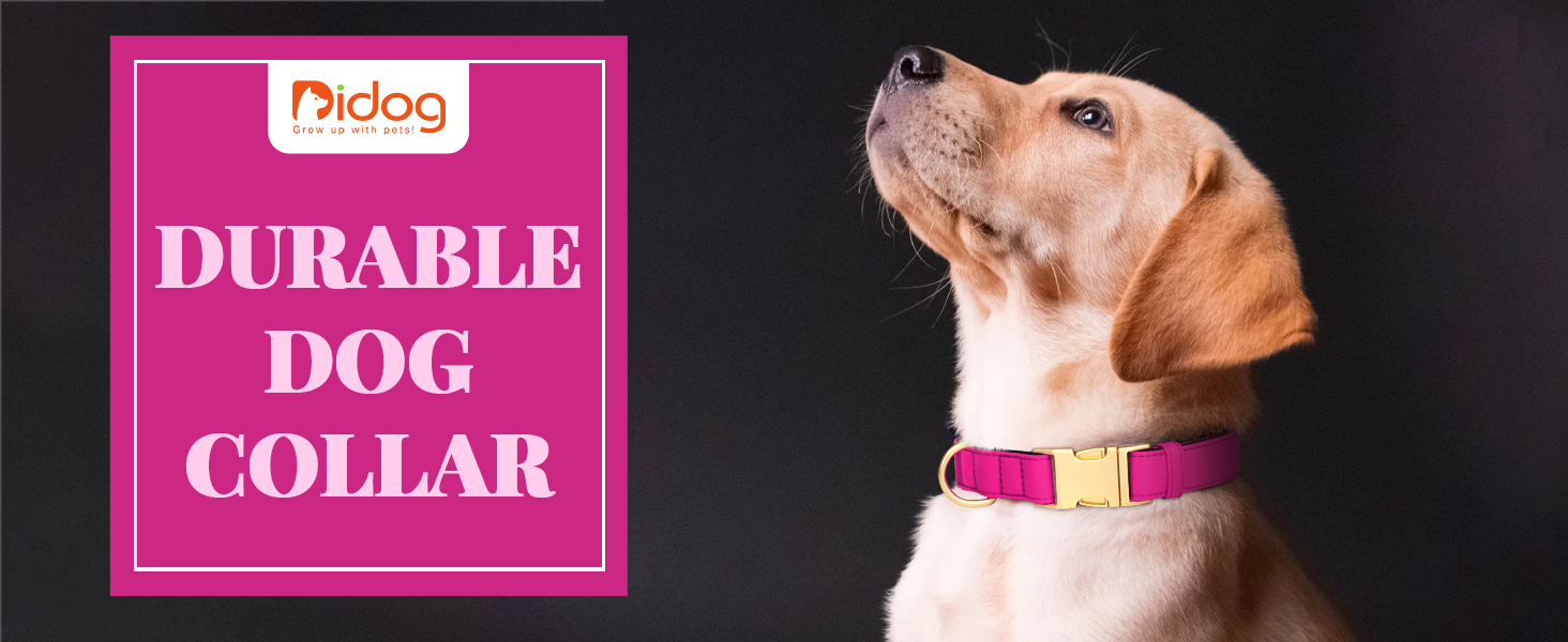 Нашийник для собак Didog з нейлону, м'який, з металевою застібкою, для великих, середніх собак, чорний, L (38-58 см)