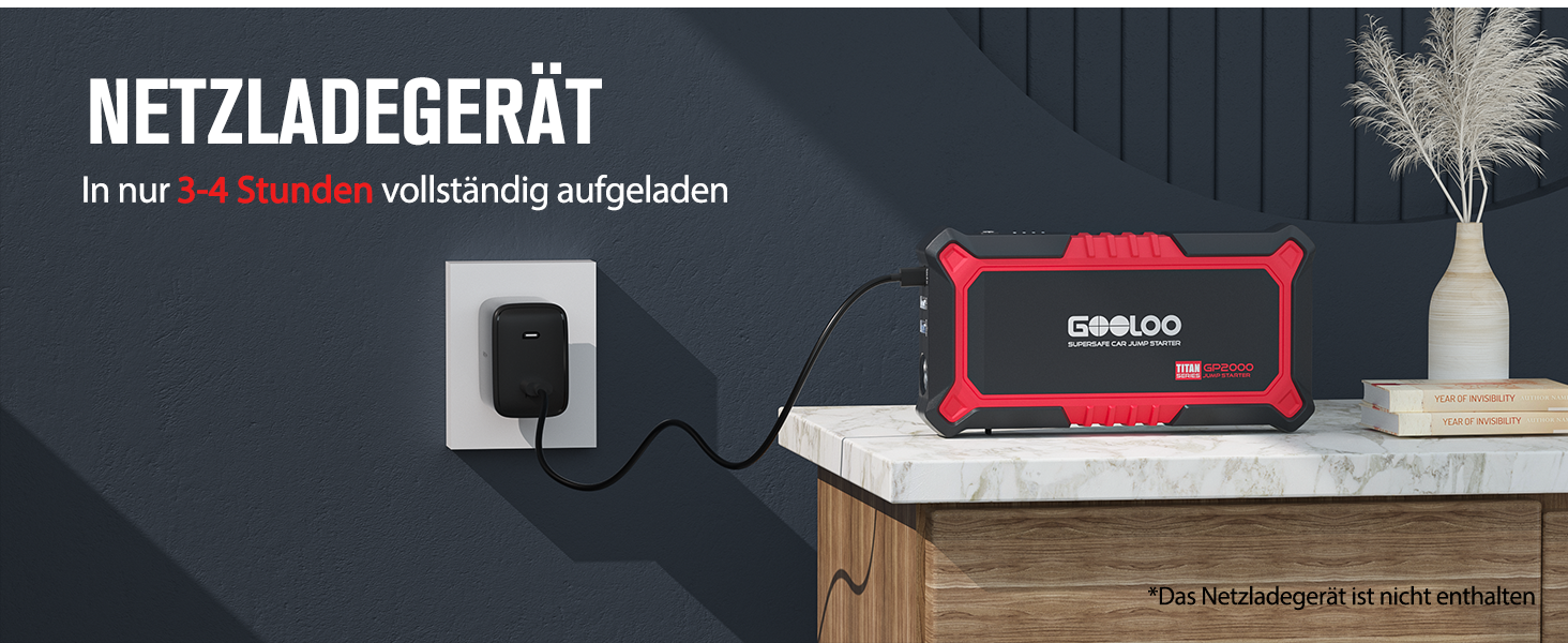 Powerbank Starthilfe GOOLOO GP2000 для автомобіля: 2000A, 12V, до 8.0L бензин/6.0L дизель, USB-швидка зарядка, LED, кабель для пуску