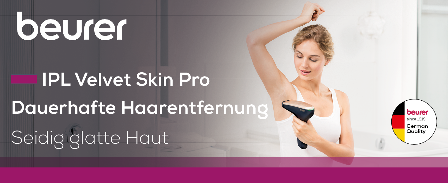 Beurer IPL Velvet Skin Pro: Апарат для епіляції IPL, акумуляторний, для тіла, обличчя, бікіні-зони, з додатком, чорний