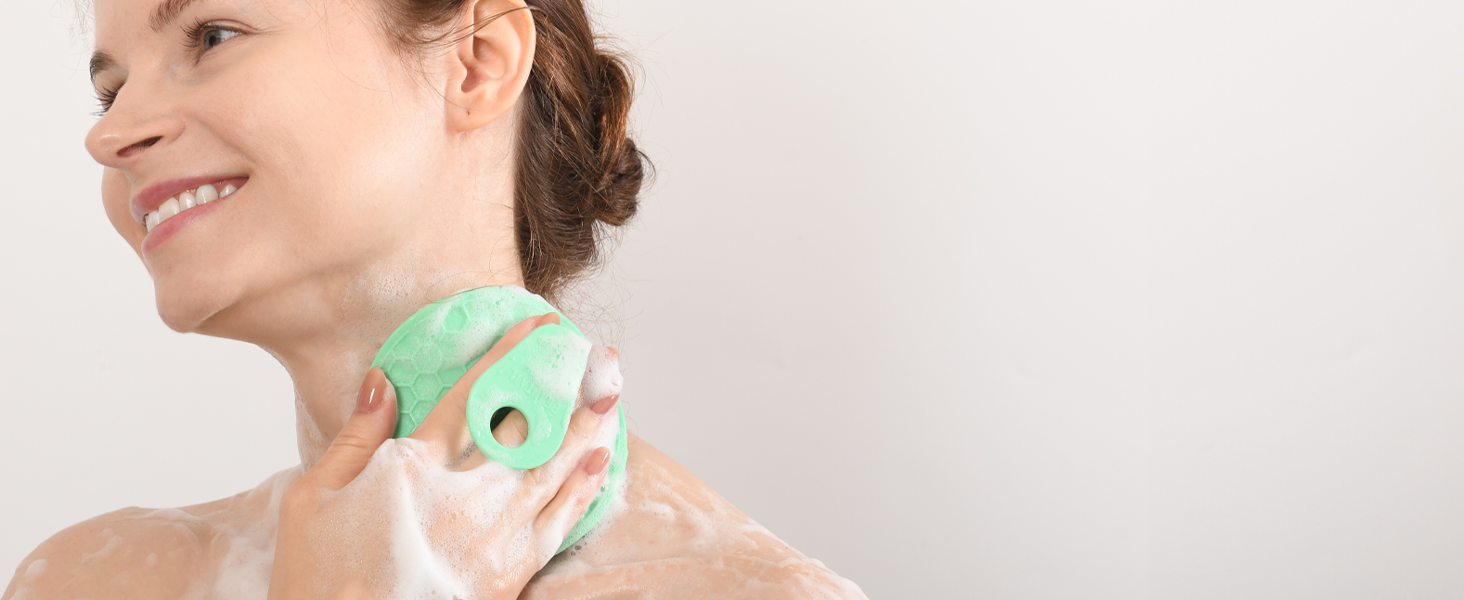 Силіконова щітка для тіла, скрабер для душу, щітка для тіла, скрабер для пелінгу, м'які щетинки, для жінок, чоловіків, дітей, чутливої шкіри, 1 шт. (Чорний+сірий)