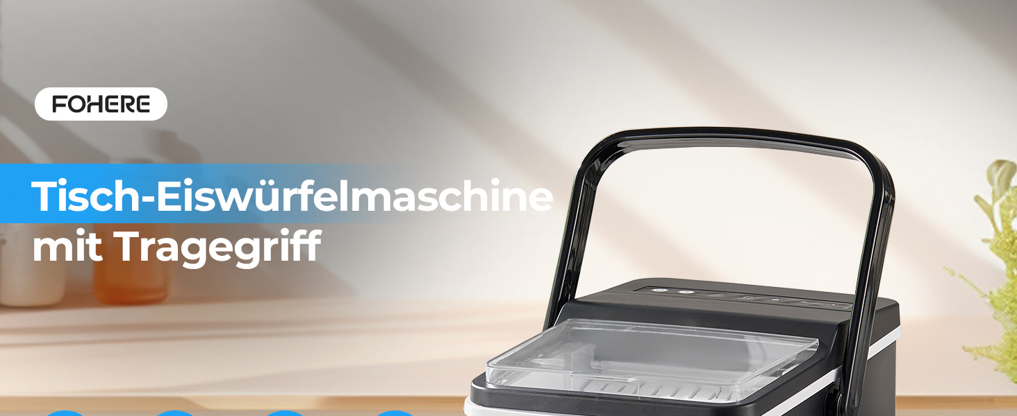 Машина для приготування льоду FOHERE з ручкою, 14 кг/24 год, 9 кубиків льоду за 5 хвилин, 2 розміри, самоочищення, портативна з лопаткою та кошиком – ідеальна для дому, кухні, офісу, кемпінгу, вечірки, RV