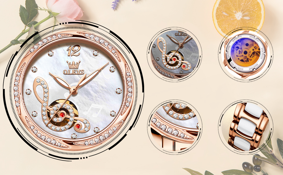 Годинник жіночий OLEVS рожеве золото з серцем-діамантом, чорно-білий циферблат, кварц, водонепроникний, комплект з браслетом, годинники для жінок (6656 Білий)