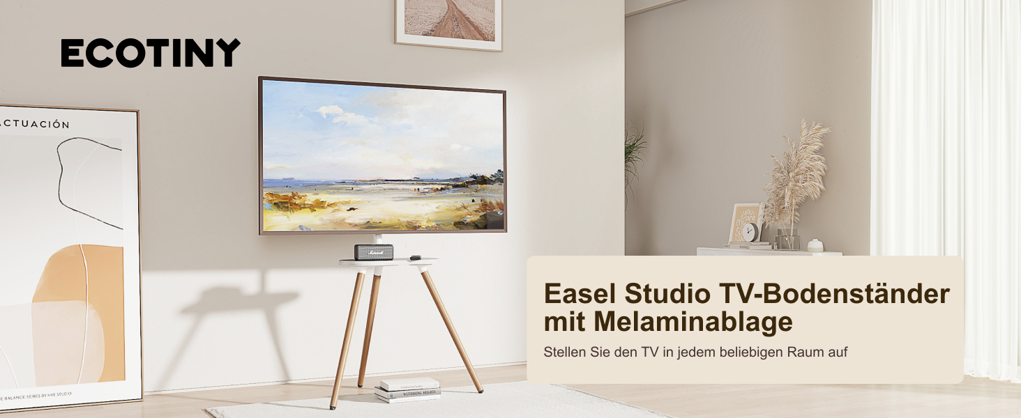 ECOTINY Adjustable TV Stand for 40-65 inch LCD LED OLED TVs - Portable Wood TV Stand with Wood Tray, VESA 400x400, Up to 35kg, Black Walnut & White
