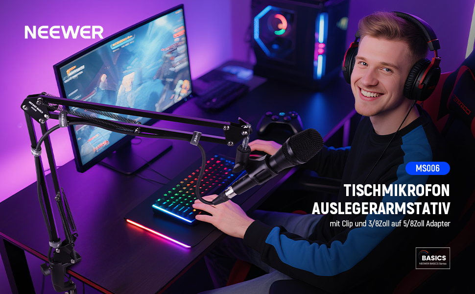 Кріплення для мікрофону Neewer MS006 – Шарнірний мікрофонний стійка з кріпленням 3/8' - 5/8' для Blue Yeti, Snowball, Quadcast та інших мікрофонів (до 1.5кг)