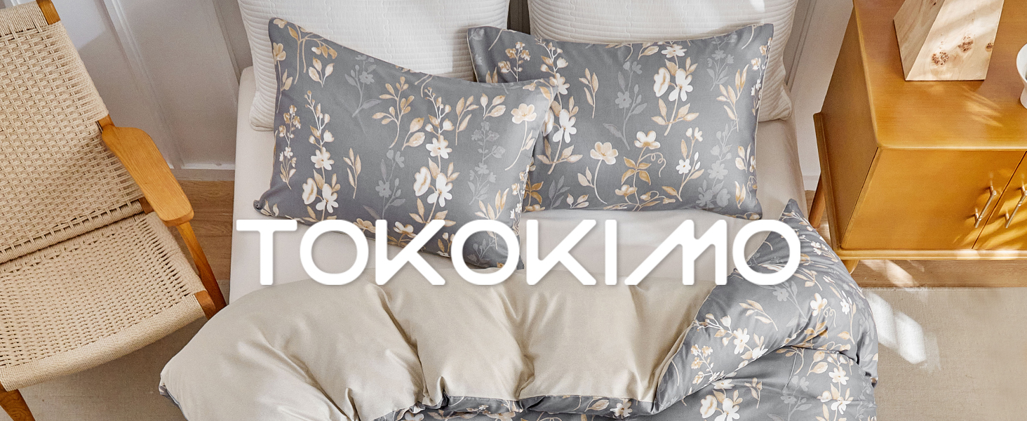 Комплект постільної білизни Tokokimo 220x240 3шт - комплект з 2 наволочками 80x80 см, з блискавкою, квітка, мікрофібра, для двоспального ліжка, сіро-коричневий