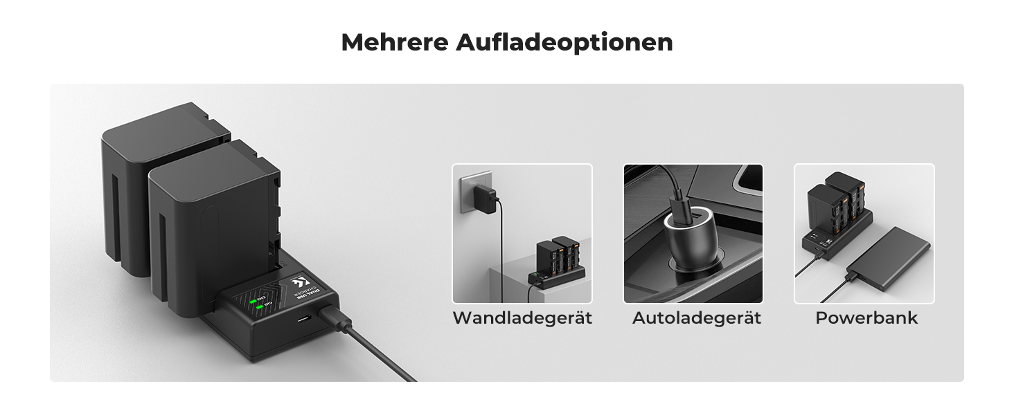 K&F CONCEPT NP-F970: 2 акумулятори 6600mAh та LED-зарядний пристрій (сумісний з Sony NP-F550, F570, F750, F770, F930, F950, F960, F970) для LED-ліхтів, моніторів та камер