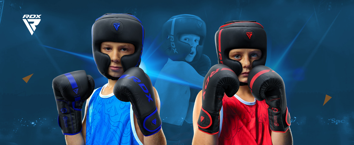RDX Kids Boxing Headgear - Maya Hide Leather Sparring Headguard for Kickboxing, MMA, Muay Thai, Karate, Taekwondo & Krav Maga Training - Red (STANDARD)