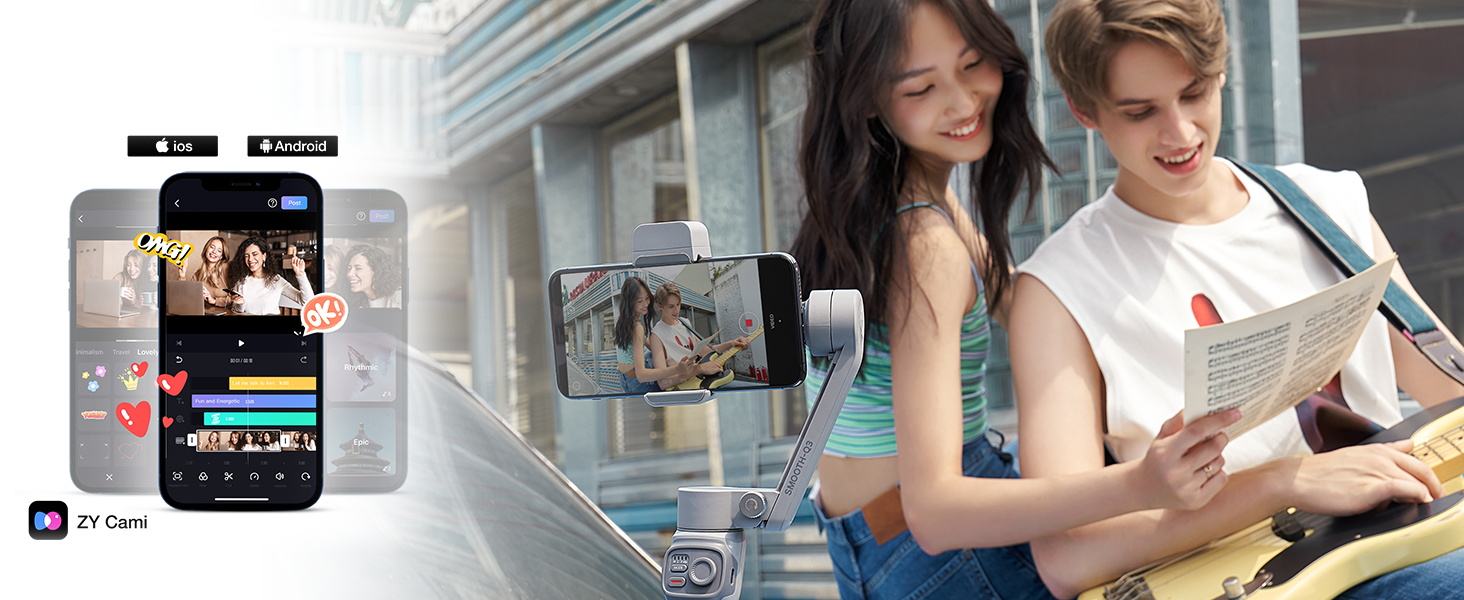 ZHIYUN Smooth Q3: Стабілізатор для смартфона з 3 осями, гімбал для iPhone та Android, зі штативом, вбудованим світлом та зумом, для Vlogging, YouTube та TikTok