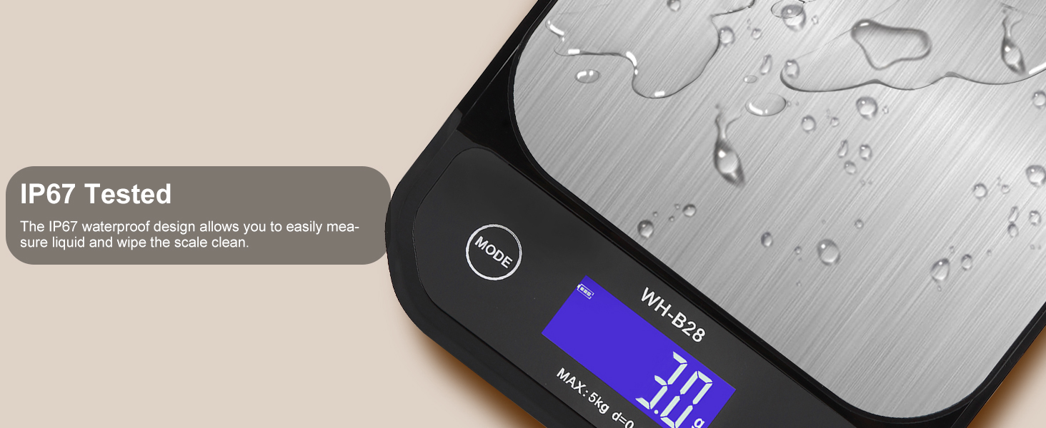 Водонеробочі кухонні ваги 3T6B IP67, USB, 5 кг/0.1 г, LED-дисплей для приготування їжі та випічки