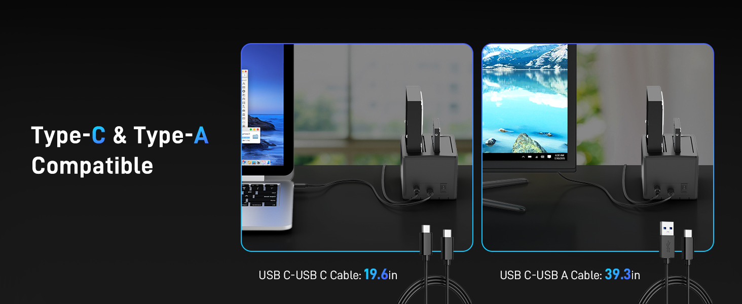Док-станція для жорстких дисків FIDECO з USB 3.2 Gen1, 2 відсіки SATA HDD/SSD, підтримка UASP та офлайн-клонування, Type-C
