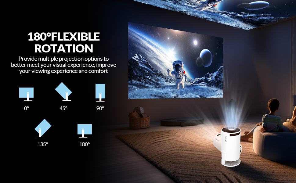 Mini проєктор Smart Beamer: 4K, Android 11, WiFi 6, Bluetooth 5.0, 180° обертання, для Android/iPhone/PC/Mac/Switch (білий)