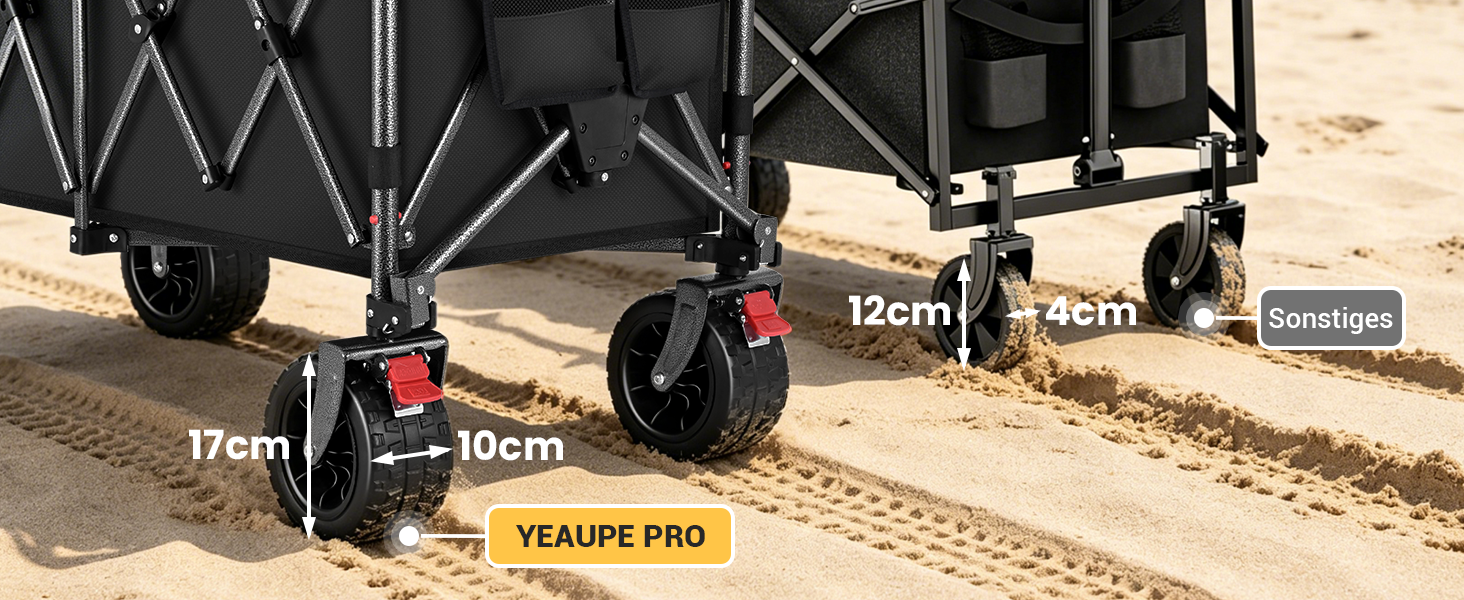 Універсальний складаний візок YEAUPE PRO 260L (250 кг) для пляжу, саду, покупок: міцний, чорний