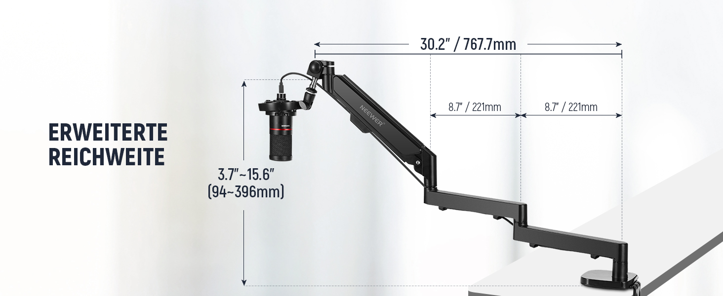 NEEWER Тримач для мікрофона MS002 - настільний, з демпфером, поворотний, з кабелеуправлінням, для подкастів, ігор, стрімінгу