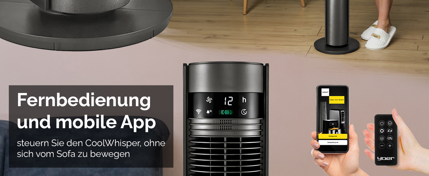 Вентилятор баштовий YOER CoolWhisper TF07G Wi-Fi, 12 швидкостей, іонізатор, 12м, сірий металік