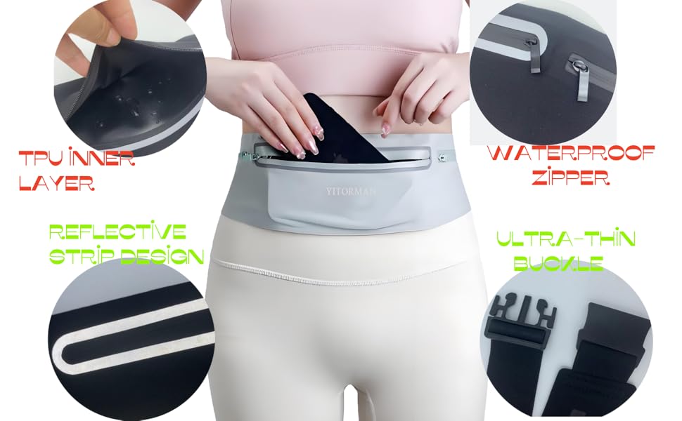 Пояс для бігу з водонепроникним, регульованим, еластичним ремінцем, кишеня, стійка до поту, для телефонів та різних розмірів талії, велика місткість, біг, тренування, на відкритому повітрі (Рожевий)