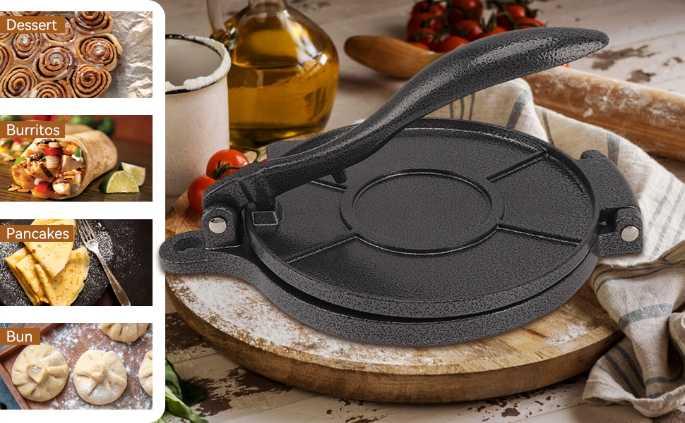 Пресс для тортилій Cyrank, ручний ротатор для роти, прес для тако та кесадільї, 20 см, чорний