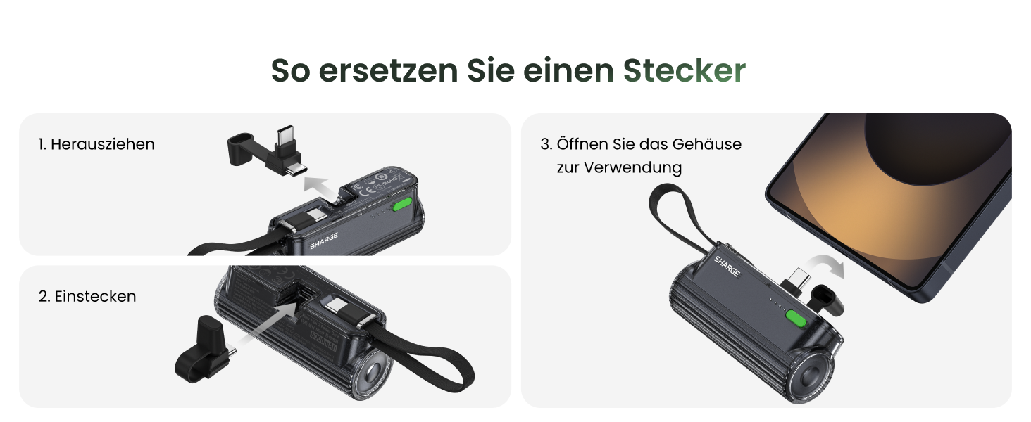 Power Bank SHARGE Flow Mini 2 22.5W: Компактний акумулятор з інтегрованим кабелем для iPhone та Galaxy, USB-C та Lightning