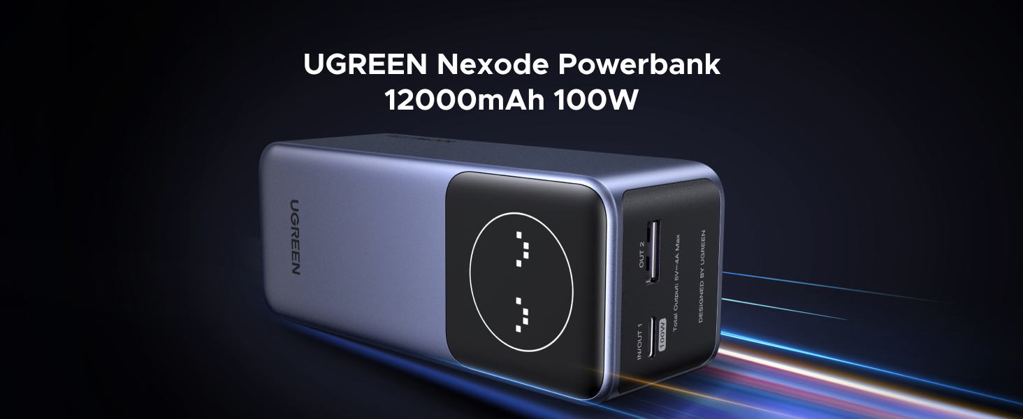 Power Bank UGREEN Nexode 12000mAh 100W з 2 портами, цифровим дисплеєм, USB-C PD 3.0, сумісний з iPhone, Galaxy, iPad та іншими пристроями