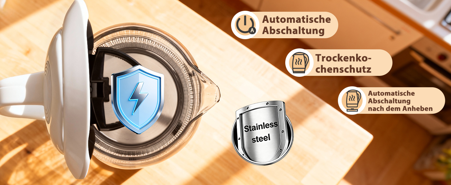 Електричний чайник Aigostar 1.7 л, 2200 Вт, зі скляною колбою, LED-підсвічуванням, без BPA, з фільтром від накипу, чорний (Eve)