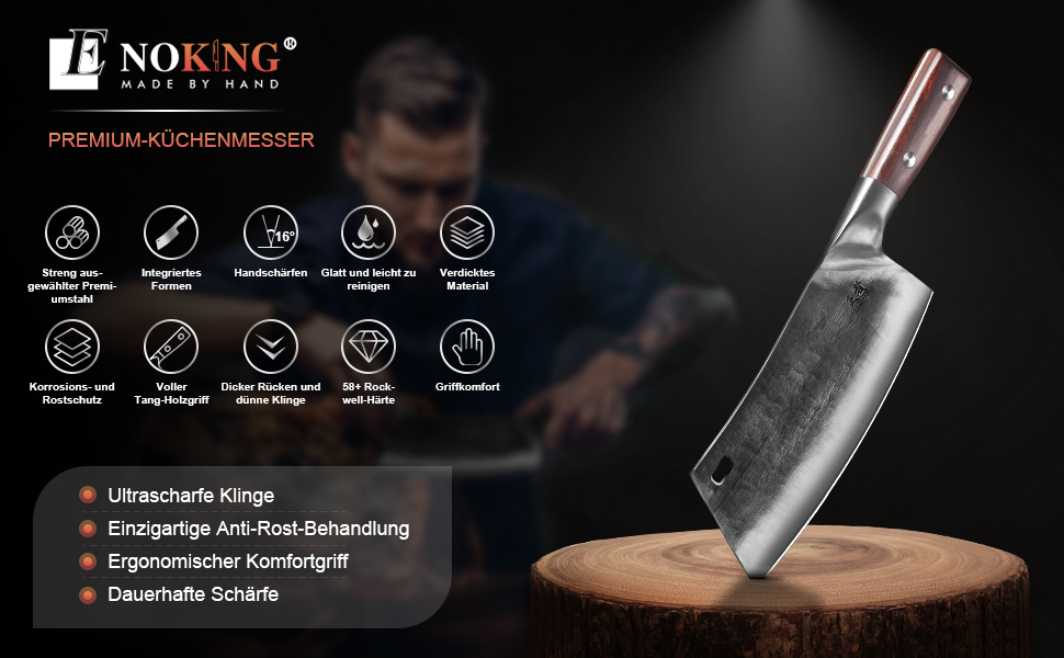 ENOKING Hackmesser: ручний кухонний ніж з високоякісної сталі, професійний, 19.5 см