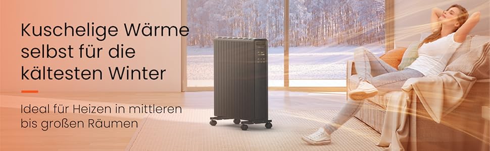 Електричний радіатор Pro Breeze 2000W з таймером, пультом дистанційного керування та термостатом | Економія енергії, 3 режими нагріву, без оливи, чорний