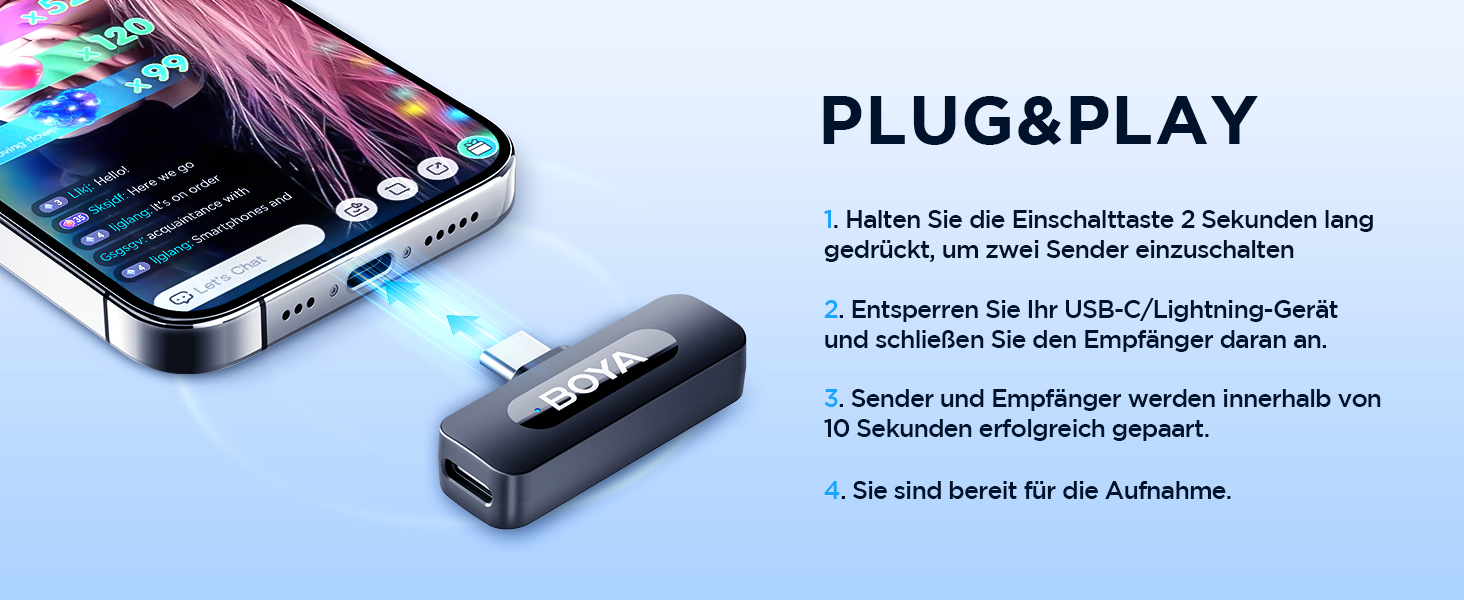 Мікрофон BOYA BY-V10 USB-C: Бездротовий мініатюрний мікрофон з шумозаглушенням для Android, смартфонів, ноутбуків, YouTube, подкастів, Facebook, Vlogging