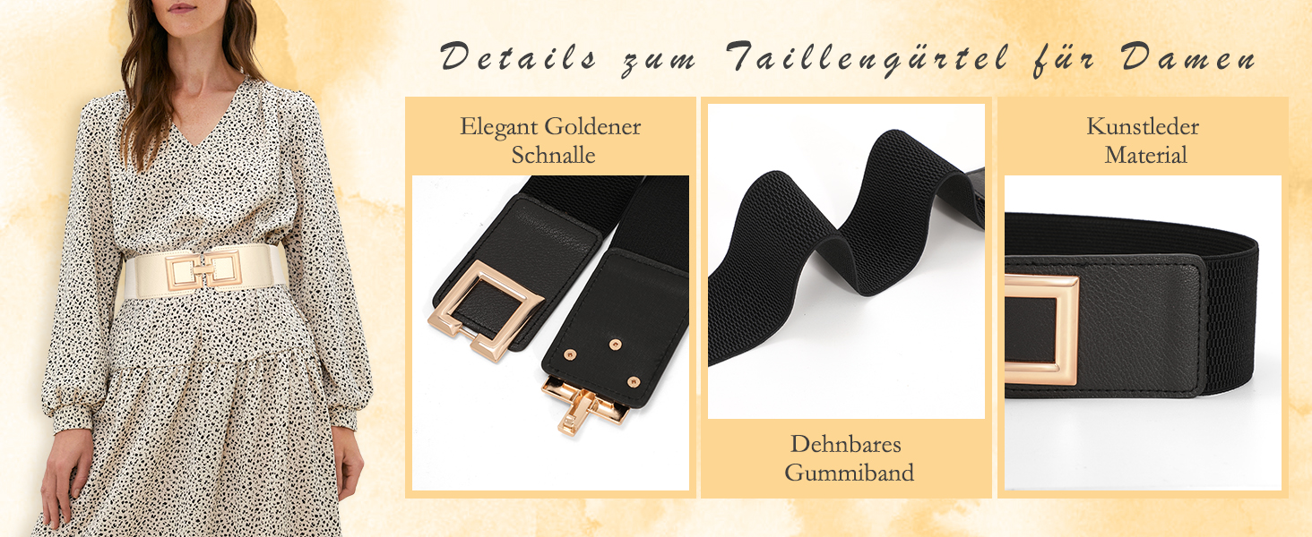 Жіночий широкий еластичний пояс JasGood з золотою пряжкою, чорний, XXL (101-115 см)