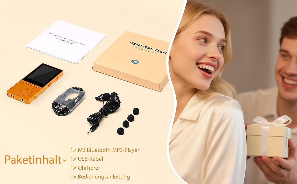 MP3 плеєр 64GB Bluetooth 5.3 з динаміком, HiFi звук, диктофон, E-book, підтримка TF карти 128GB (Помаранчевий)