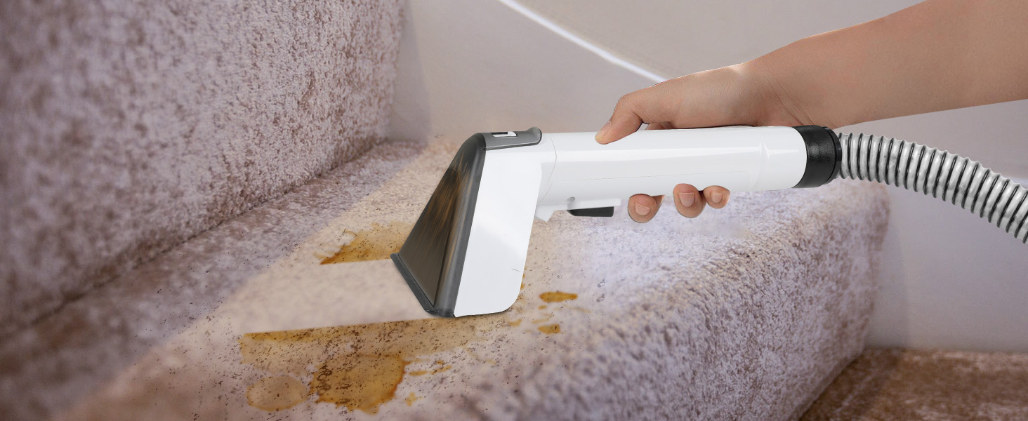 Апарат для чищення м'яких меблів та килимів: волого-пилосос, 450W, з щіткою для шерсті тварин. Підходить для диванів, килимів, автосидінь та сходів (біло-сірий)