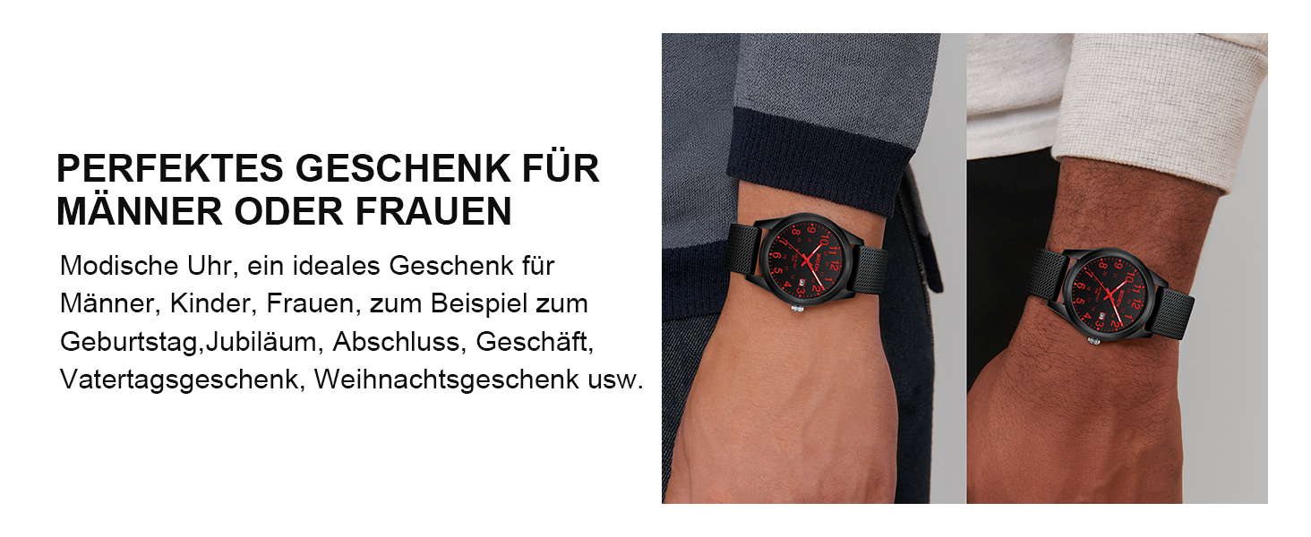 Чоловічий годинник: аналоговий кварцовий годинник на зап'ястя, водостійкий, стильний, дизайнерський (07- Чорний/Червоний)