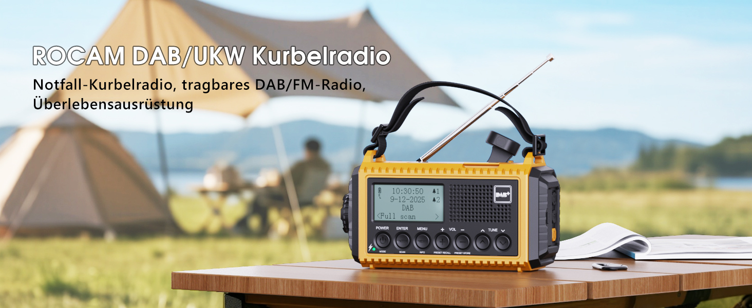 Портативне радіо DAB/DAB+/UKW з сонячною батареєю та акумулятором 5000mAh. Радіо для кемпінгу, надзвичайних ситуацій, з LED ліхтариком та функцією зарядки телефону USB.