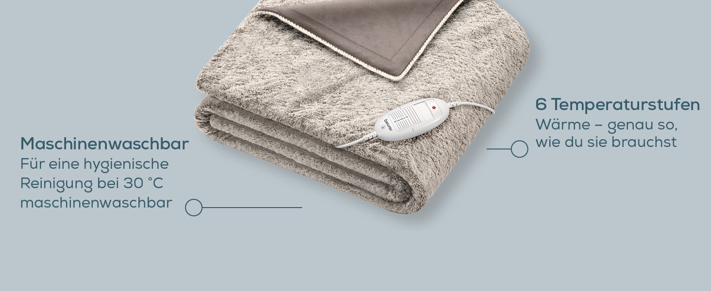 Електрична ковдра Beurer HD 75 Nordic з штучним хутром, 6 температурних режимів, автовимкнення, 180x130 см, бежево-коричнева