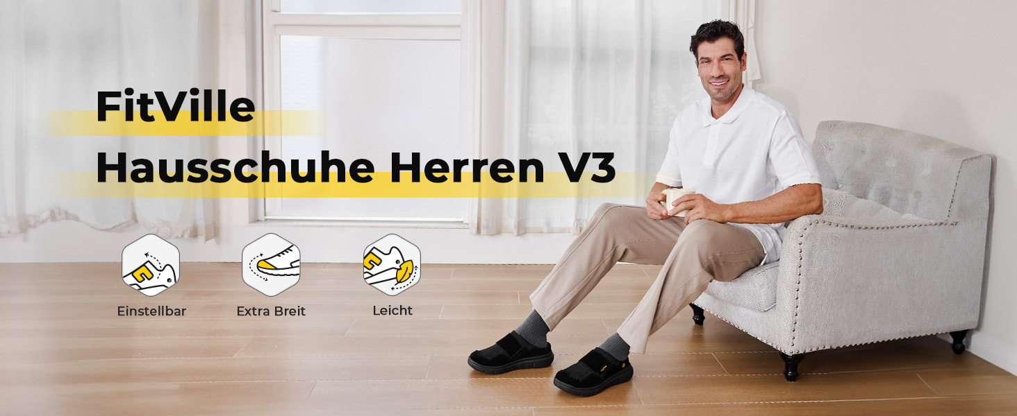 Домашні тапочки для чоловіків FitVille з широкою колодкою, з застібкою на липучці, з підтримкою склепіння стопи, розмір 41-50, бежевий, сірий