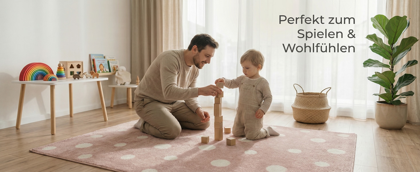 Дитячий килим Kinderteppich DOTS бежево-рожевий 80x150 см, Öko-Tex, для дівчаток, в дитячу кімнату