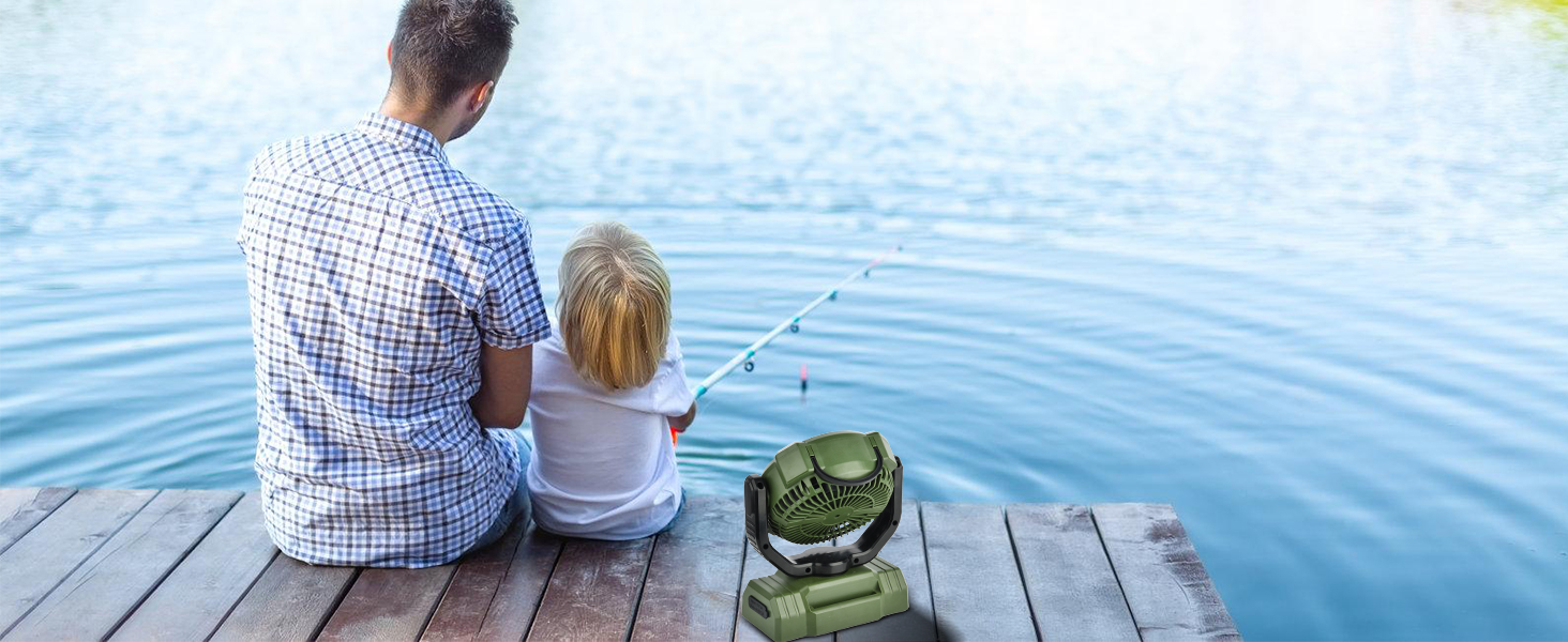 Портативний вентилятор для кемпінгу з акумулятором 10000mAh, LED-ліхтар, 270° обертання, USB-зарядка, для намету, риболовлі, офісу (зелений)