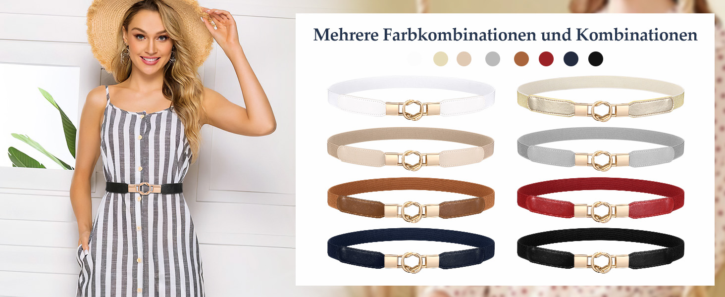 Жіночий еластичний пояс WERFORU (4 шт.) - чорний, коричневий, синій, бежевий - розмір 95-108 см