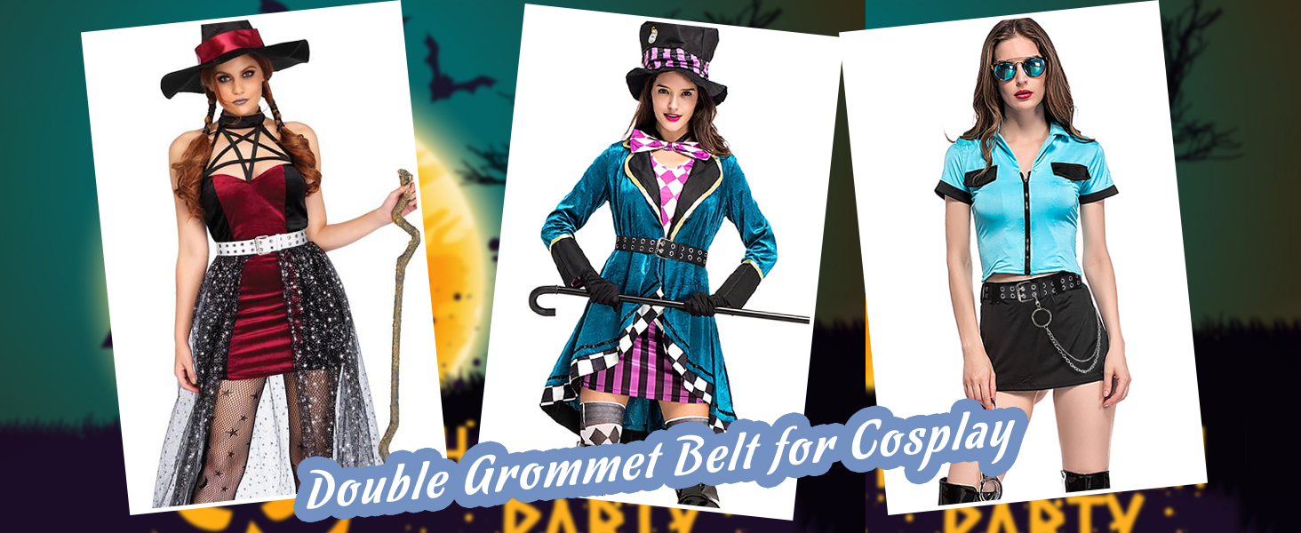 Ремень JasGood Punk унісекс, подвійні отвори, стиль косплей, хіп-хоп, рок, готика, чорно-білий, 105 см