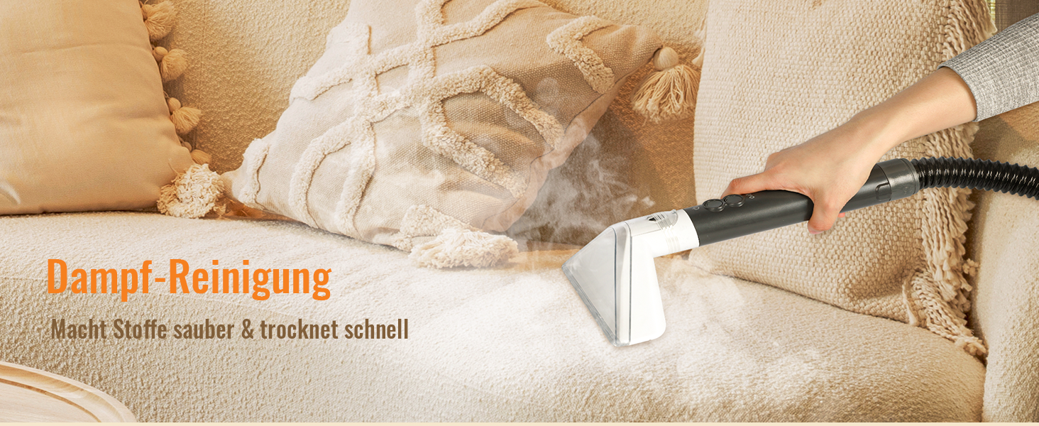 Пилосос для м'яких меблів з пароочищувачем, 17000PA, чорний. Апарат для чищення м'яких меблів з функцією гарячої води та високої температури, вбудованим резервуаром для води, 3 насадки, функція точкового очищення