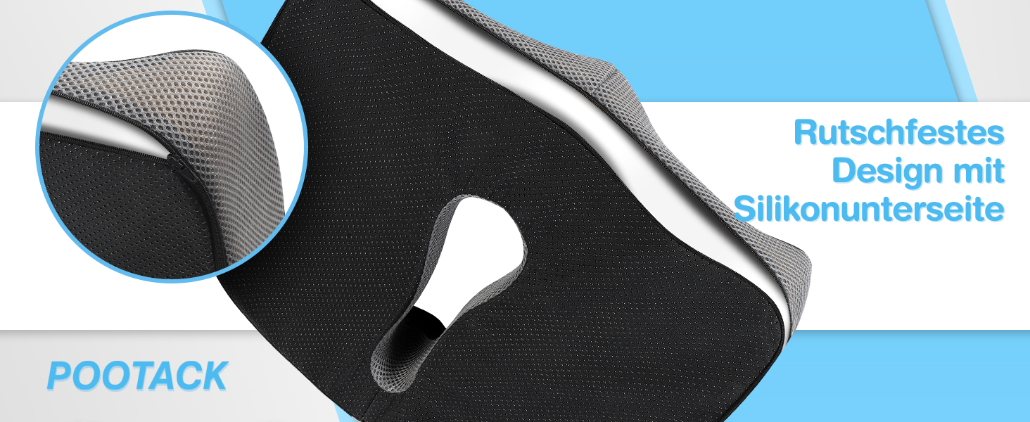 Подушка для сидіння POOTACK - для офісного крісла та авто, комфорт, піна з пам'яті, дизайн з отворами та U-подібною формою, чорний