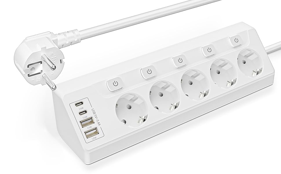 Багатофункціональна мережа роз'ємів 9 в 1 з вимикачем, USB-роз'єм 5 шт., кабель 2 м, кутова мережа роз'ємів чорного кольору, індивідуальне перемикання, для кухні та столу