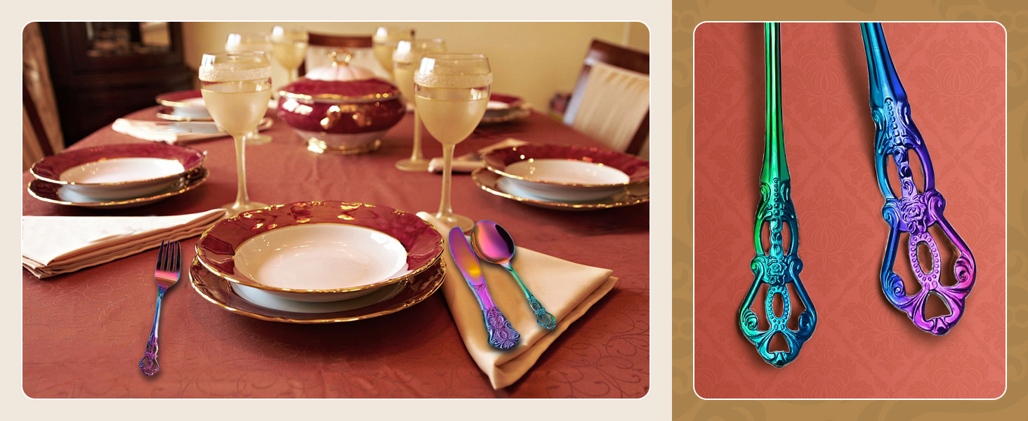 Набір столових приборів Retro на 6 осіб з нержавіючої сталі, 24 предмети, антикварний бароковий дизайн (Райдуга)