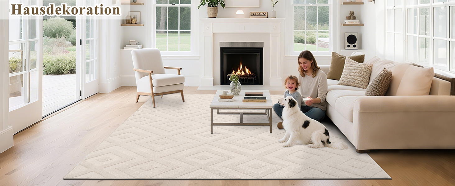 Килим для вітальні SHACOS з коротким ворсом, бежевий, геометричний з 3D ефектом, 120x160 см та 140x200 см