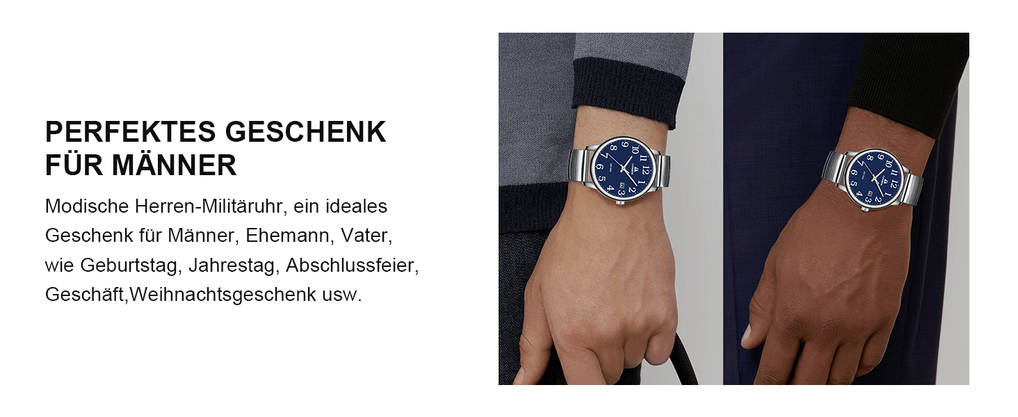 Годинник чоловічий LN LENQIN аналоговий кварцовий з нержавіючої сталі, з датою (блакитний)