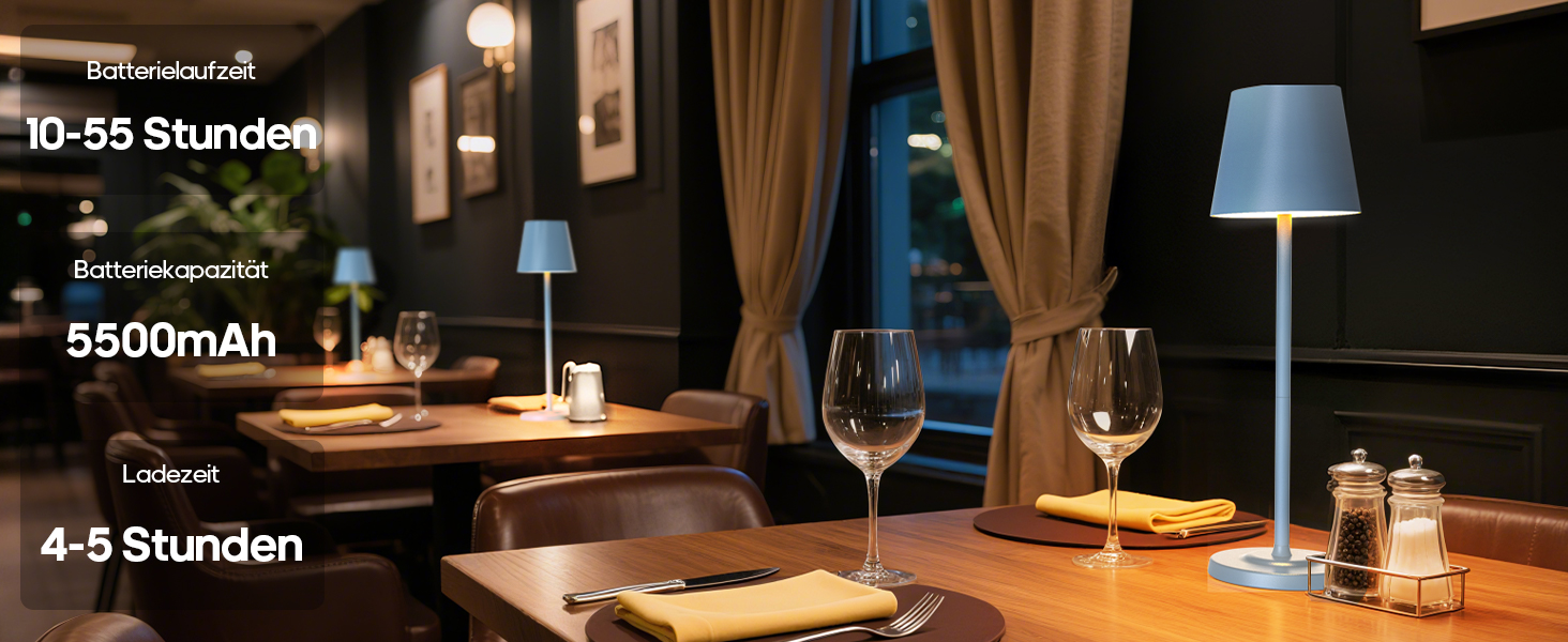 Світлодіодна настільна лампа 3-в-1 бездротова з акумулятором 5500mAh, регульована висота, димування, 3 кольори світла - USB лампа настільна металева водонепроникна сенсорна для дому та вулиці, комплект 2 шт. (Синій, 38.5x11.2x11.2 см)