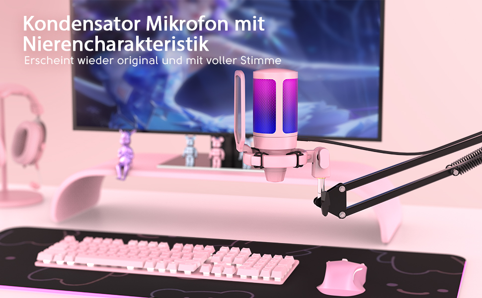 Мікрофон FIFINE для ігор та стримінгу, USB, з кріпленням, для ПК, MAC, PS4, PS5 (Рожевий)