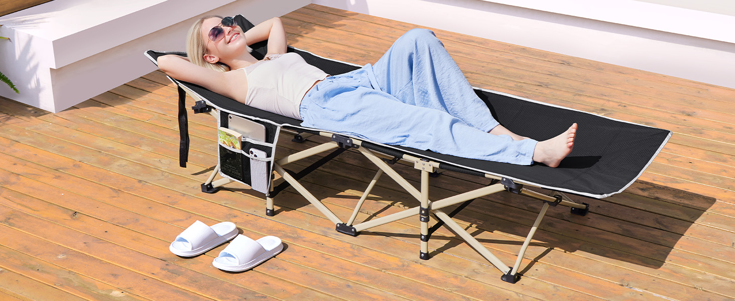 Ліжко-розкладачка Yaheetech для кемпінгу, сіре, до 150 кг, з бічною кишенею та сумкою для транспортування