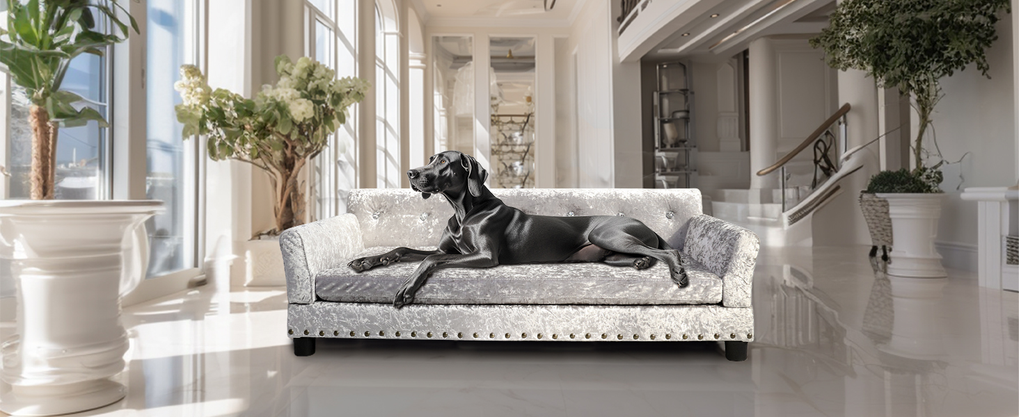Софа для собак BingoPaw Luxus XXL: зручна лежанка для великих собак з м'яким кріслом та спинкою, сірого кольору, 120x74x40 см