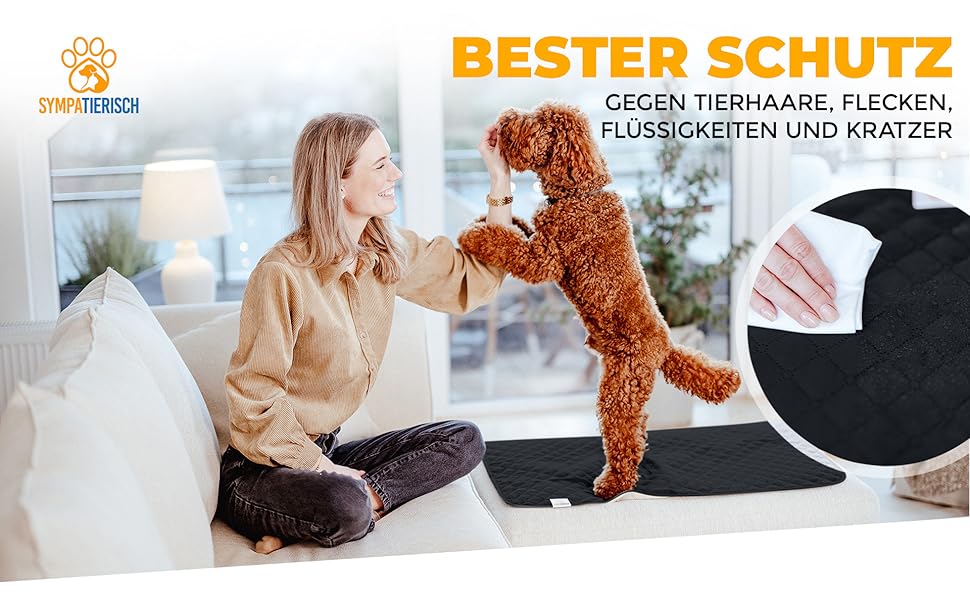 Водонепроникний килимок для собак SympaTierisch - захист дивану та ліжка - великий розмір (130 x 100 см) - чорний колір - легко перуться